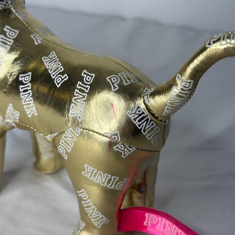 Victoria’s Secret PINK Gold Metallic Dog Logo Plush Collectible Display